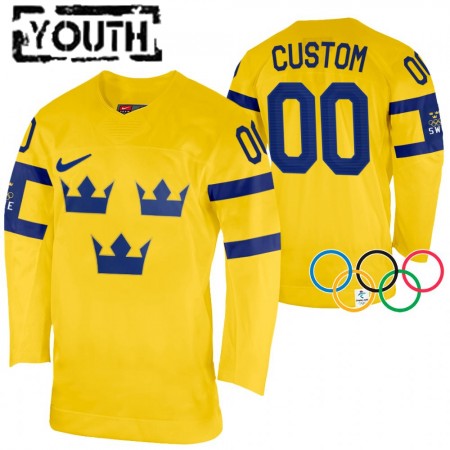 Kinder Eishockey Schweden Trikot Custom 2022 Winter Olympics Gelb Authentic